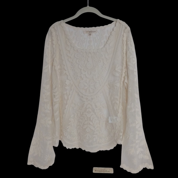 Rewind Tops - Rewind Cream Embroidered Boho Blouse